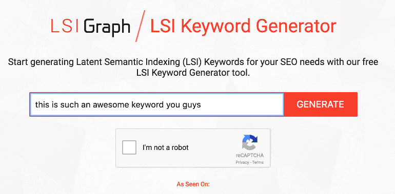 Screenshot of the LSI Keyword Generator
