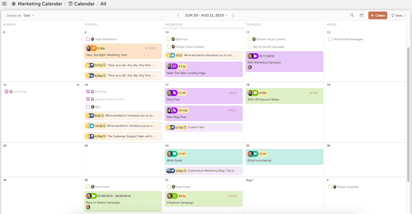 Example of the CoSchedule Marketing Calendar