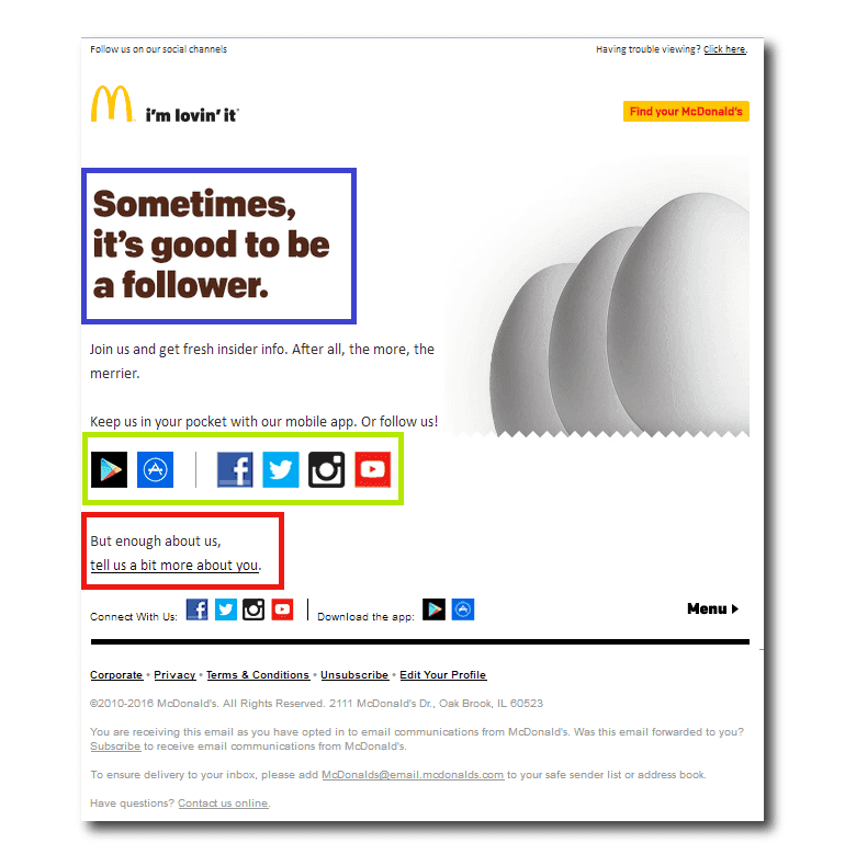 Example of a welcome email from McDonalds