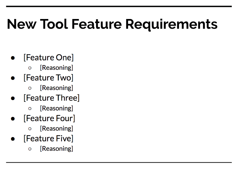 New Tool Feature Requirements