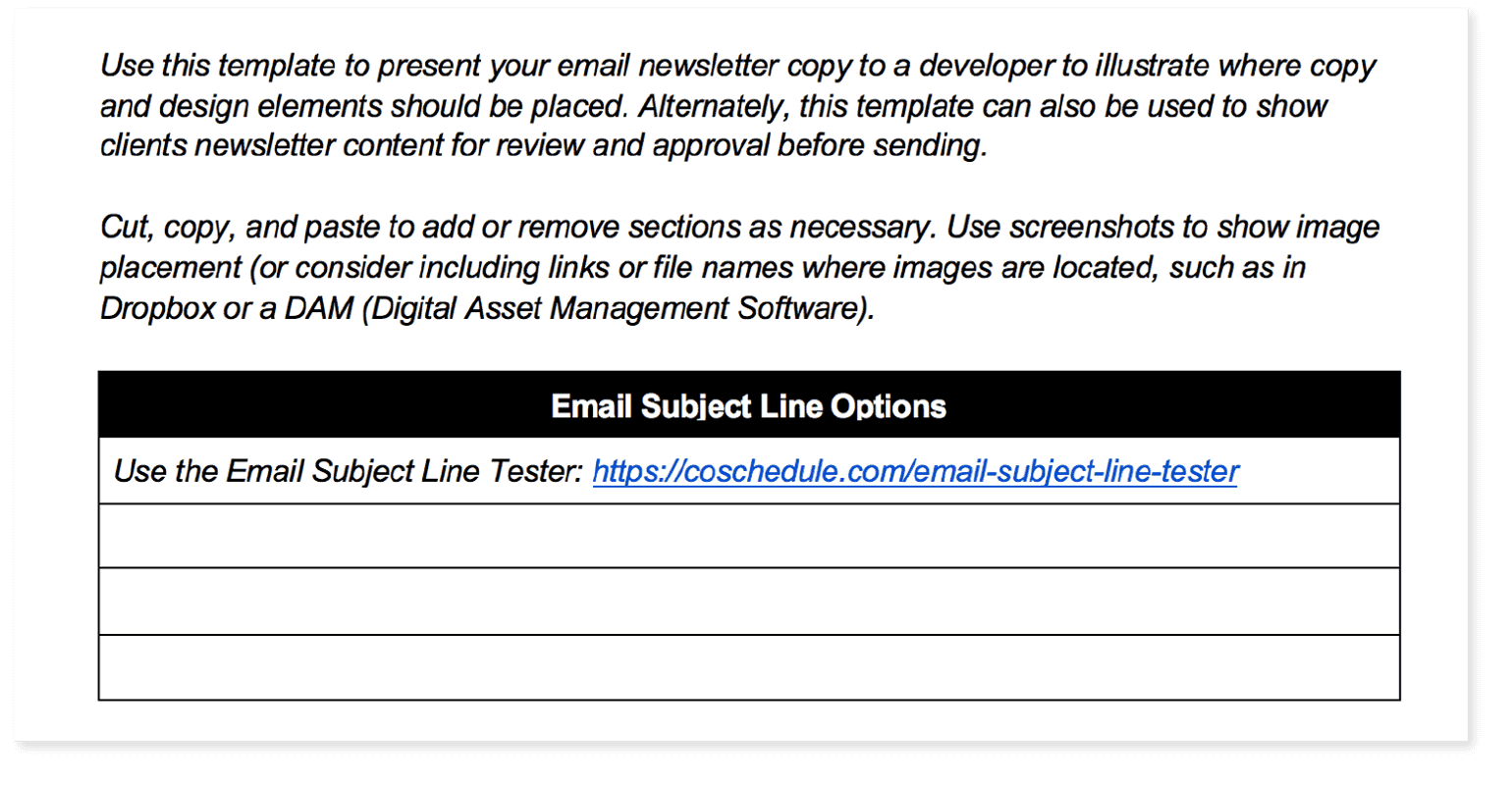 Example from the newsletter template