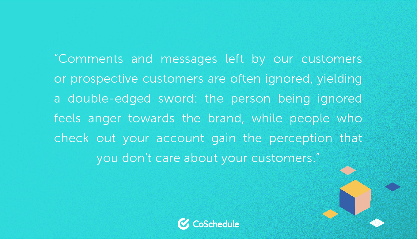 Quote about ignoring your customers on social media and what it does to reputation