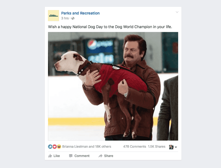 Parks And Recreation's National Dog Day Facebook Post