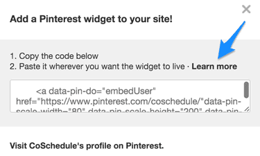 Pinterest's Make a widget popup