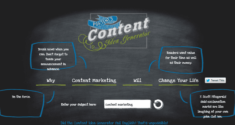 Portent's Content Idea Generator in action