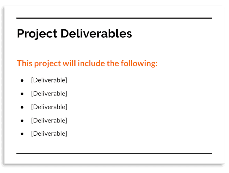 Example of the Project Deliverables slide