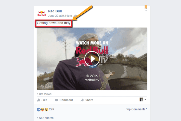 Example of a short Facebook post from Red Bull