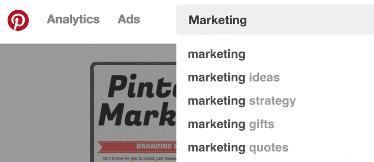 Use the Pinterest search bar to find relevant keywords