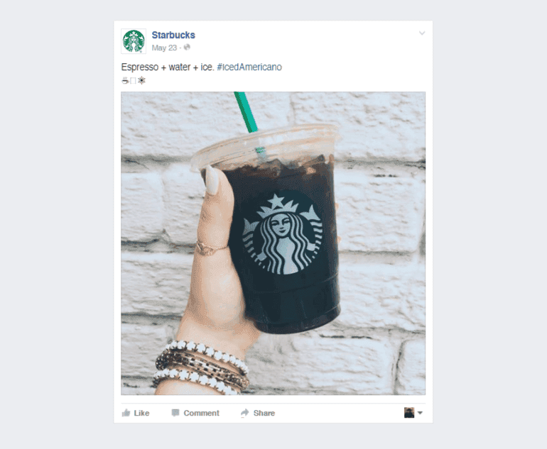 Starbucks Facebook post that shows instead of tells