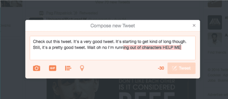 Remind to be mindful of your Twitter character limit