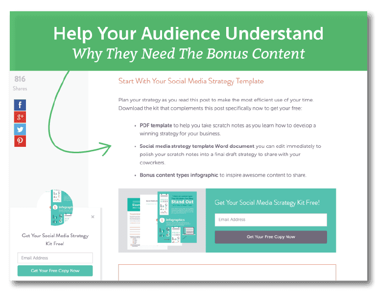 Help your audience understand why they need the bonus content.