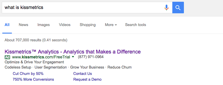 Example of a search ad