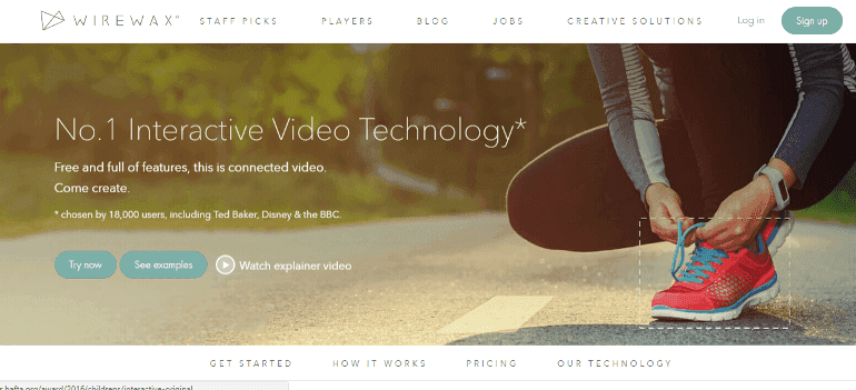 Homepage from Wirewax, an interactive video provider